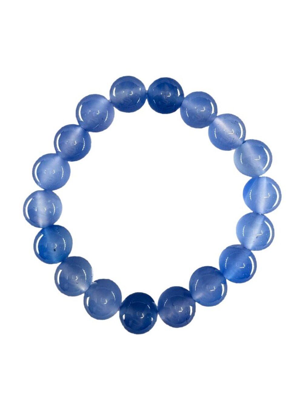 Natural Blue Agate Beaded Bracelet 10mmx18 Gemstone Healing Jewelry 25.86g 6.5"